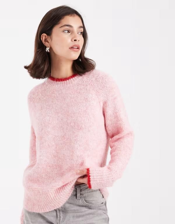 ピーシーズ レディース アウター ニット・セーター セーター コントラスト ニット Pieces contrast trim knit sweater PinkABoo ピンク