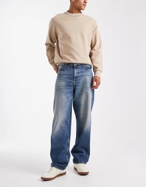 エイソス メンズ ボトムス デニムパンツ ジーンズ ASOS DESIGN baggy fit jeans in dark wash Dark wash blue ブルー