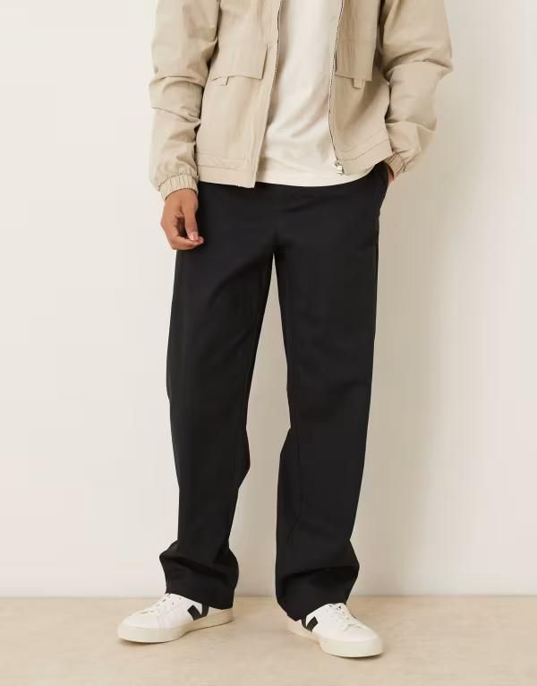 エイソス メンズ ボトムス カジュアルパンツ ASOS DESIGN baggy pants with self tie Black ブラック