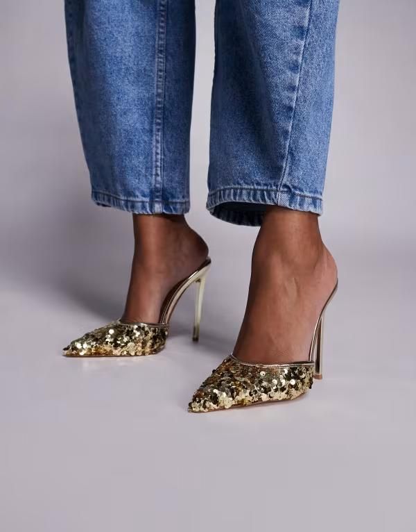 シミ レディース シューズ サンダル スパンコール ヒール SIMMI Shoesimmi London Agathia sequin heeled mules Gold Sequin ゴールド