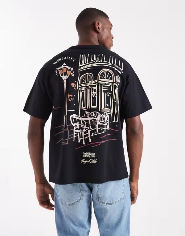 ジャック アンド ジョーンズ メンズ トップス Tシャツ Jack Jones oversized tshirt with originalsketch Black ブラック