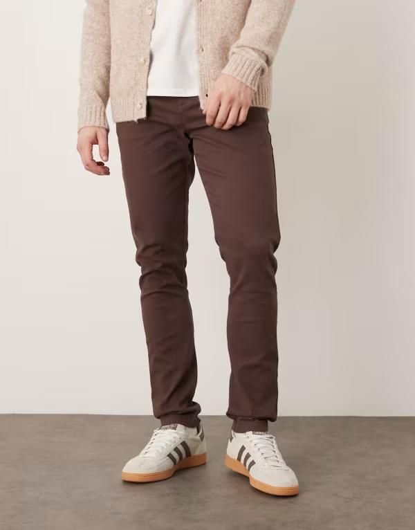 エイソス メンズ ボトムス カジュアルパンツ ASOS DESIGN skinny chinos BROWN ブラウン