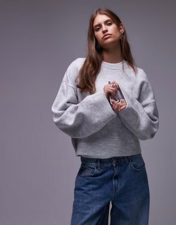 エイソス レディース アウター ニット・セーター ASOS DESIGN wide sleeve oversized knit sweater Gray グレー