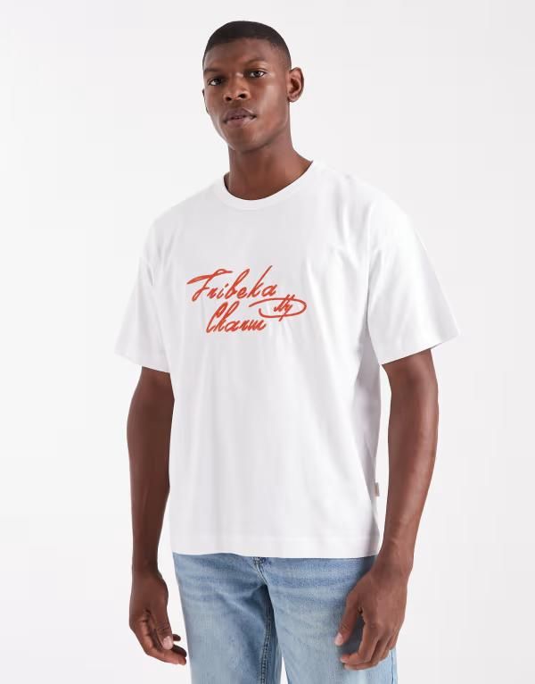 ジャック アンド ジョーンズ メンズ トップス Tシャツ 刺繍 クロップド Jack Jones boxy cropped tshirt with embroidered text Bright White ホワイト