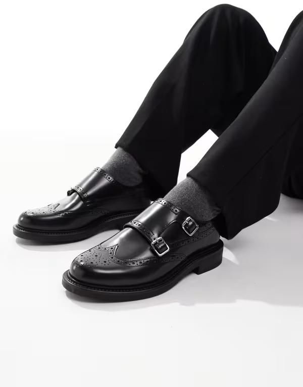 エイソス メンズ シューズ スニーカー モンク レザー ASOS DESIGN monk shoes leather Black ブラック