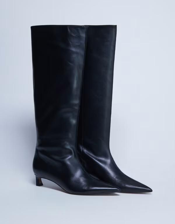 トップショップ レディース シューズ ブーツ・レインブーツ レザー Topshop Sophie Premium leather pointed toe knee high boots Black ブラック