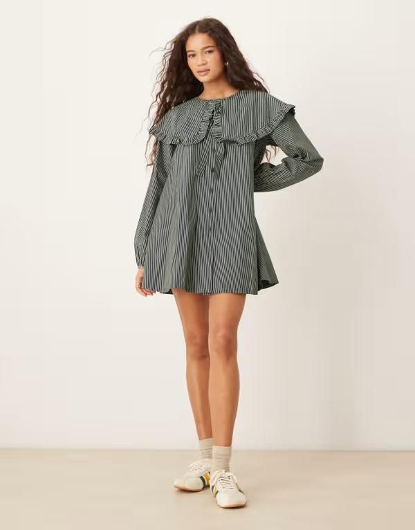 ネオンローズ レディース トップス ワンピース Neon Rose oversized collared dressyellow stripe NAVY ネイビー