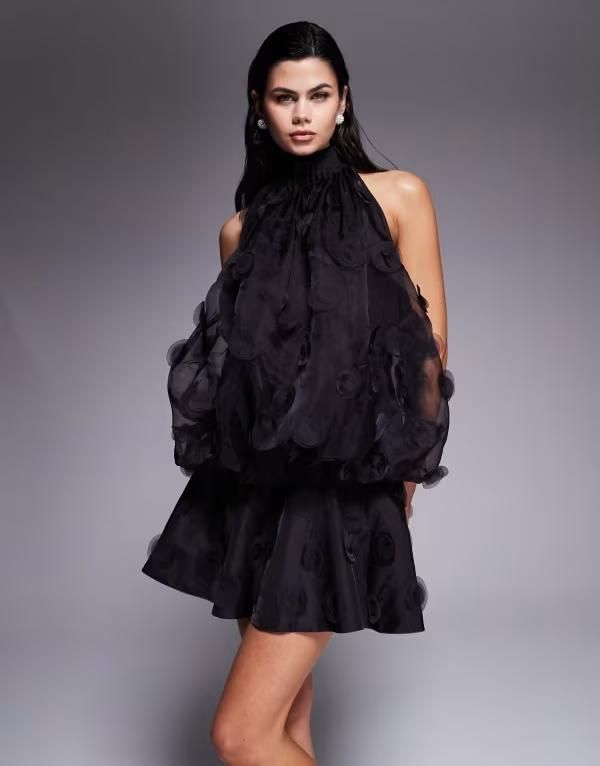 エイソス レディース トップス ワンピース ミニ ホルター ASOS DESIGN highalter neck organza mini dress Brown ブラウン