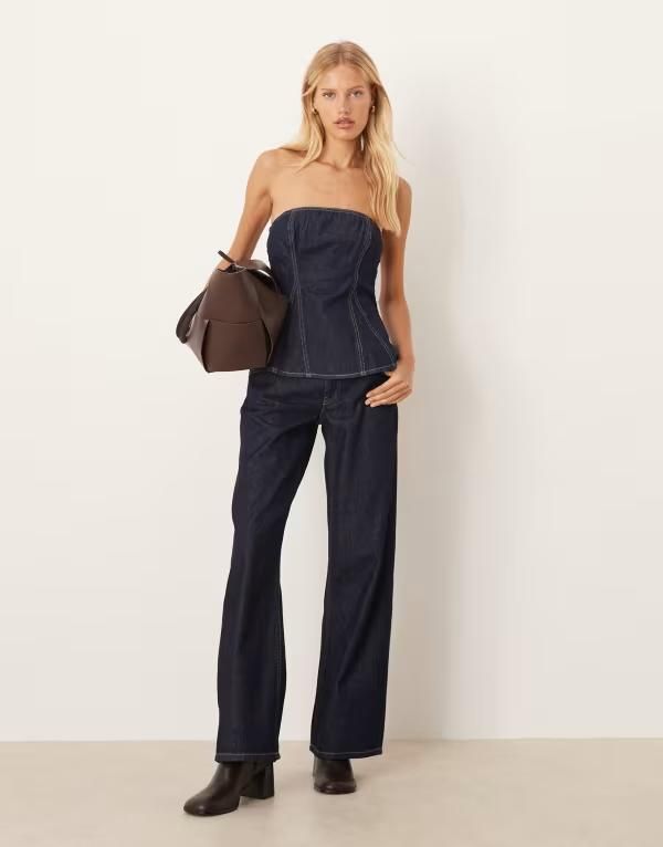マンゴ レディース ボトムス デニムパンツ ストレート コットン ジーンズ Mango 100 cotton straight leg jeans in indigo part of a set INDIGO インディゴ