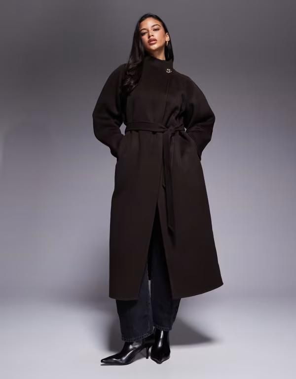 エイソス レディース アウター コート ウール ASOS DESIGN premium wool rich longline coat with gold button in chocolate チョコレート