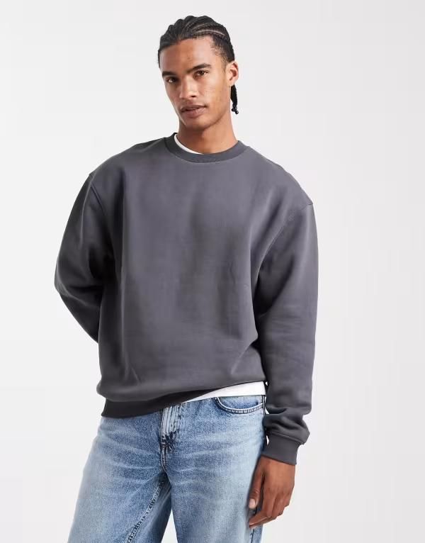 エイソス メンズ アウター パーカー・スウェット リラックスフィット スウェット シャツ ASOS DESIGN essential relaxed fit sweatshirt in charcoal Ashpalt チャコール