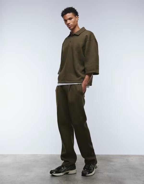 エイソス メンズ ボトムス カジュアルパンツ ストレート パンツ スウェットパンツ ASOS DESIGN straight leg sweatpants Khaki カーキ