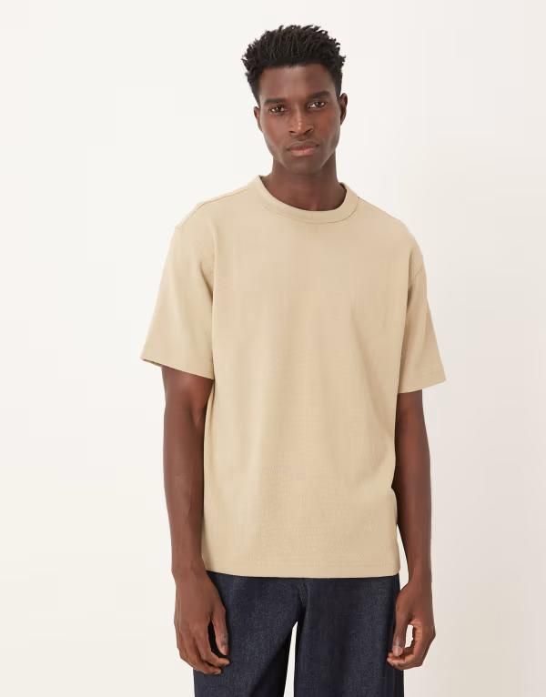 マンゴ メンズ トップス Tシャツ コットン ニット Mango cotton mix fine knit Tshirt BEIGE ベージュ