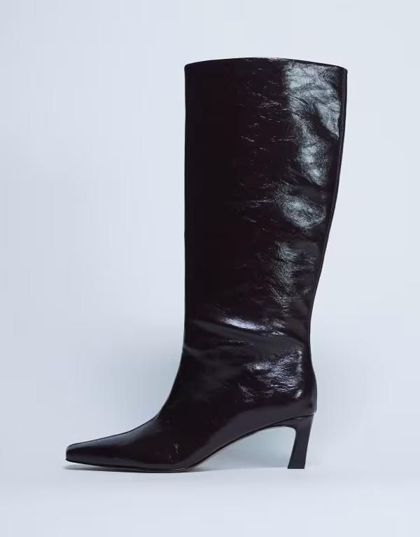 トップショップ レディース シューズ ブーツ・レインブーツ Topshop Tanya pointed toe knee high boots in dark chocolate Chocolate patent チョコレート