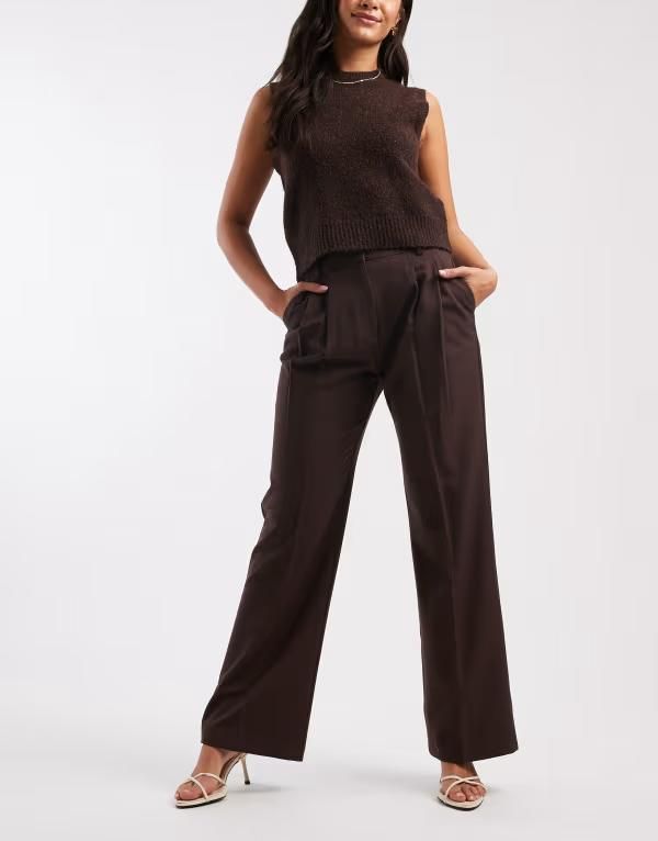 エイソス レディース ボトムス カジュアルパンツ パンツ ASOS DESIGN tailored relaxed flare pants in chocolate chocolate チョコレート