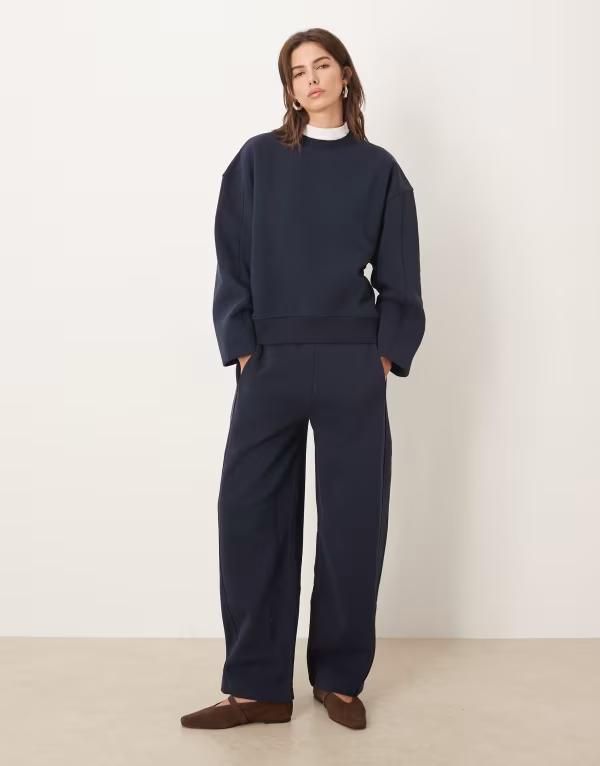 エイソス レディース ボトムス カジュアルパンツ パンツ スウェットパンツ ASOS DESIGN premium heavyweight 500gsm seamed barrel leg sweatpants Navy ネイビー