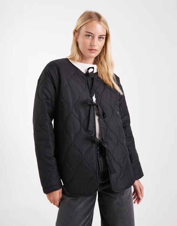 ベロモーダ レディース アウター ジャケット・ブルゾン キルティング ジャケット Vero Moda Tall tie front quilted jacket Black ブラック