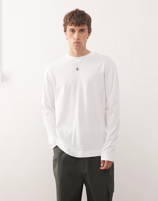 コルージョン メンズ トップス Tシャツ COLLUSION long sleeve tshirt WHITE ホワイト