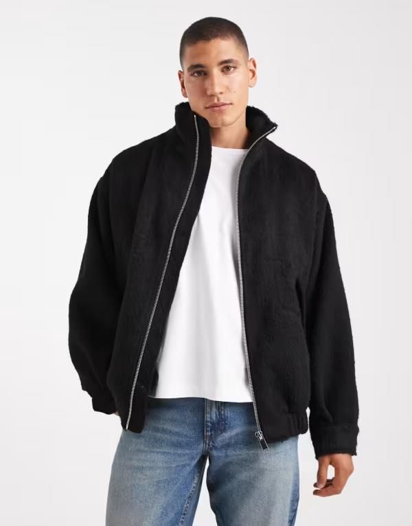 エイソス メンズ アウター ジャケット・ブルゾン ウール ジャケット ASOS DESIGN wool look bomber jacket Black ブラック