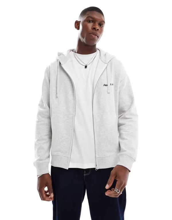 ジャック アンド ジョーンズ メンズ アウター パーカー・スウェット ロゴ パーカー Jack Jones zip up logo hoodie in light gray heather White Melange ホワイト