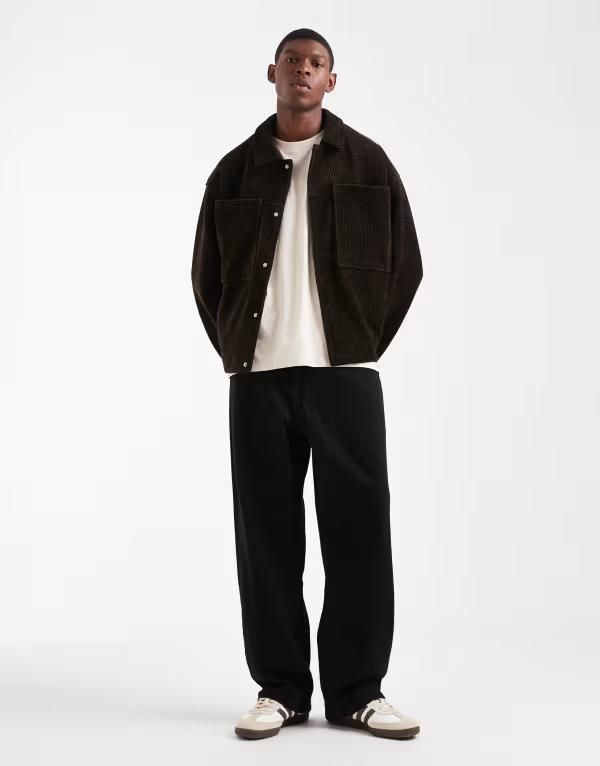 エイソス メンズ アウター ジャケット・ブルゾン ジャケット ASOS DESIGN waffle cord harrington jacket BROWN ブラウン