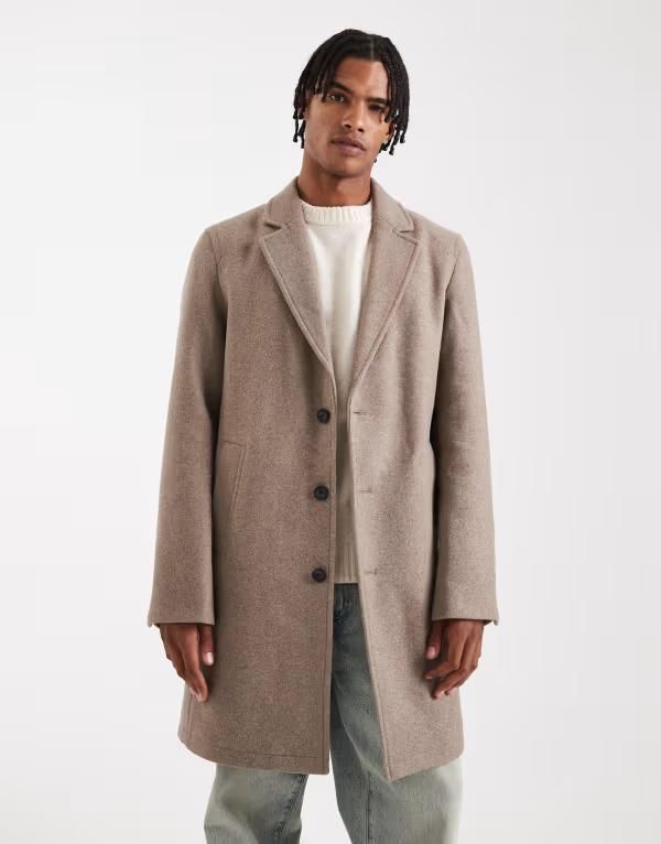 ジャック アンド ジョーンズ メンズ アウター コート ウール Jack Jones wool blend overcoat Greige ベージュ