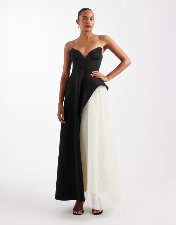 エイソス レディース トップス ワンピース チュール マキシワンピース スキューバ スカート マキシ ASOS DESIGN premium maxi dress with tulle skirt in scubastyle fabric Black ブラック