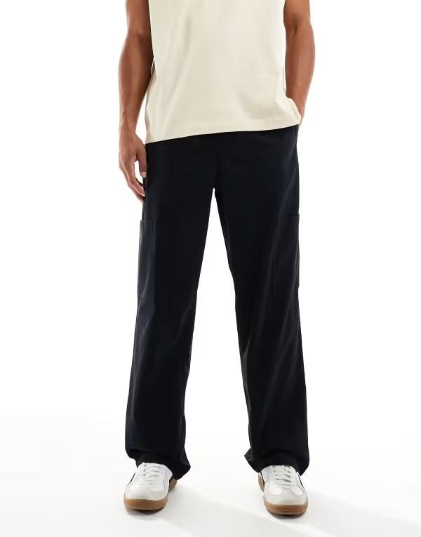 エイソス メンズ ボトムス カジュアルパンツ カーゴパンツ パンツ ASOS DESIGN baggy pull on cargo pants Black ブラック