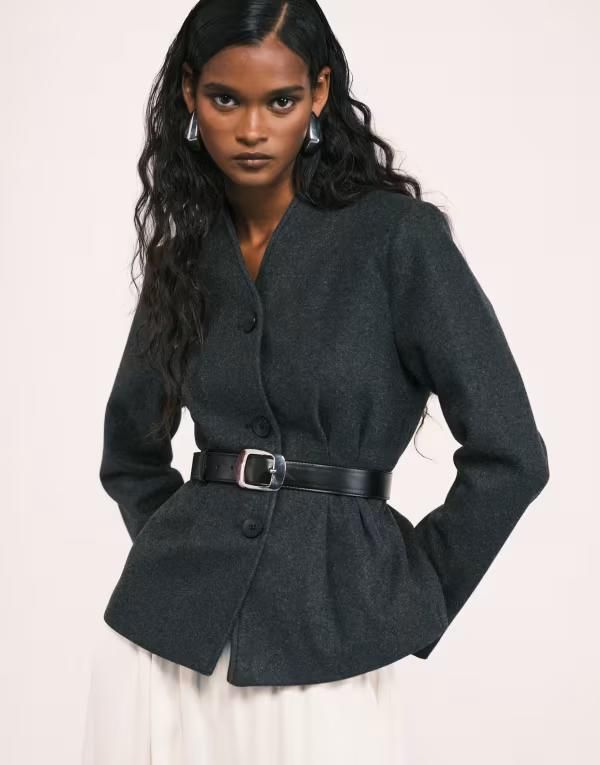 オンリー レディース アウター ジャケット・ブルゾン ウール コート ONLY woolook structured button up coat in dark Gray グレー