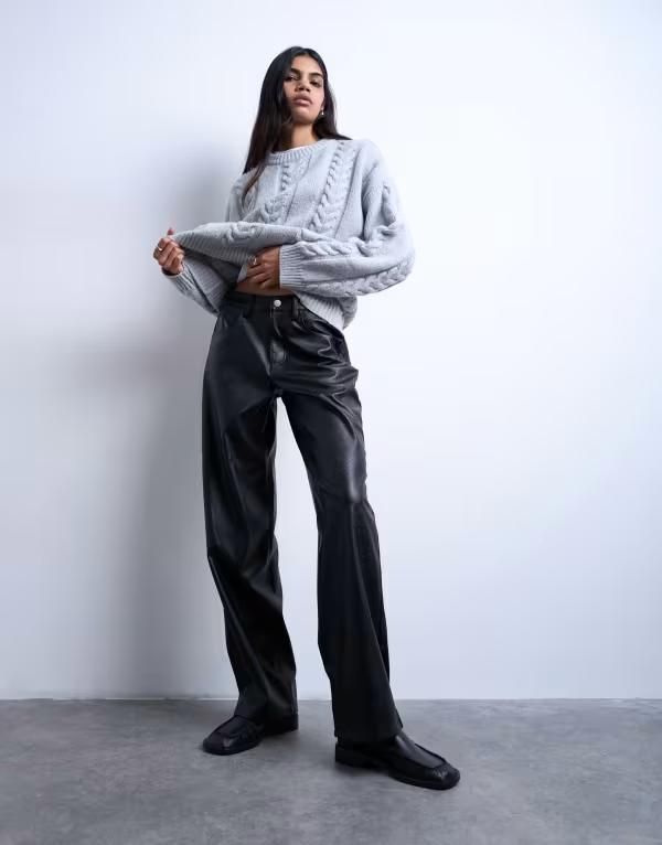 トップショップ レディース ボトムス カジュアルパンツ パンツ レザー フェイクレザー Topshop faux leather cinch pants black ブラック