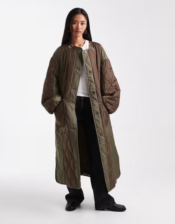 エイソス レディース アウター コート ジャケット ASOS DESIGN longline hybrid jacket green and Khaki green and brown グリーン