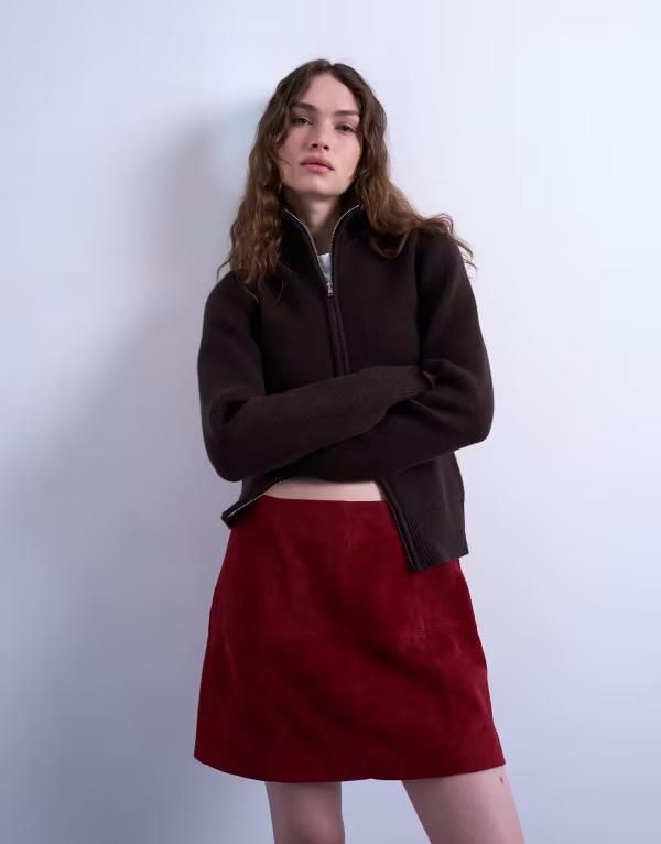 トップショップ レディース ボトムス スカート ミニ スエード Topshop real suede mini skirt part of a set Burgundy バーガンディ
