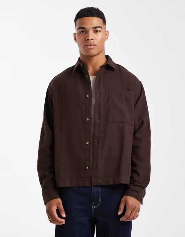 エイソス メンズ トップス シャツ ヴィンテージ ASOS DESIGN boxy oversized vintage look flannel shirt BROWN ブラウン