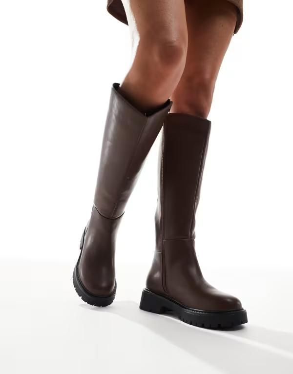 ロンドンレベル レディース シューズ ブーツ・レインブーツ London Rebel Olivia chunky knee boots Brown pu ブラウン