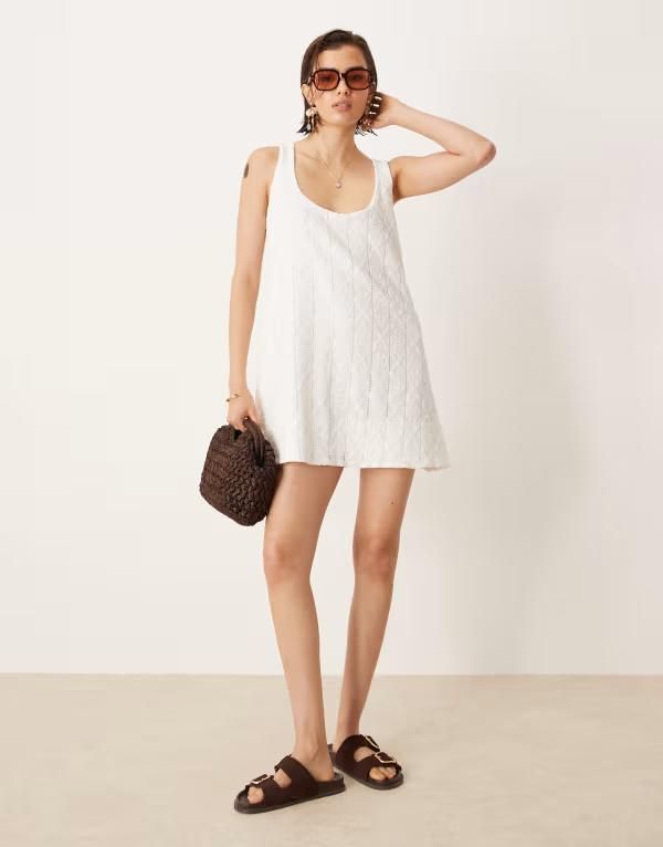 エイソス レディース トップス ワンピース ミニワンピース ミニ ASOS DESIGN crochet scoop trapeze swing mini dress WHITE ホワイト