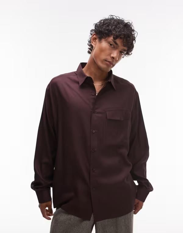 トップマン メンズ トップス シャツ オーバーサイズフィット Topman oversized fit shirt Chocolate チョコレート