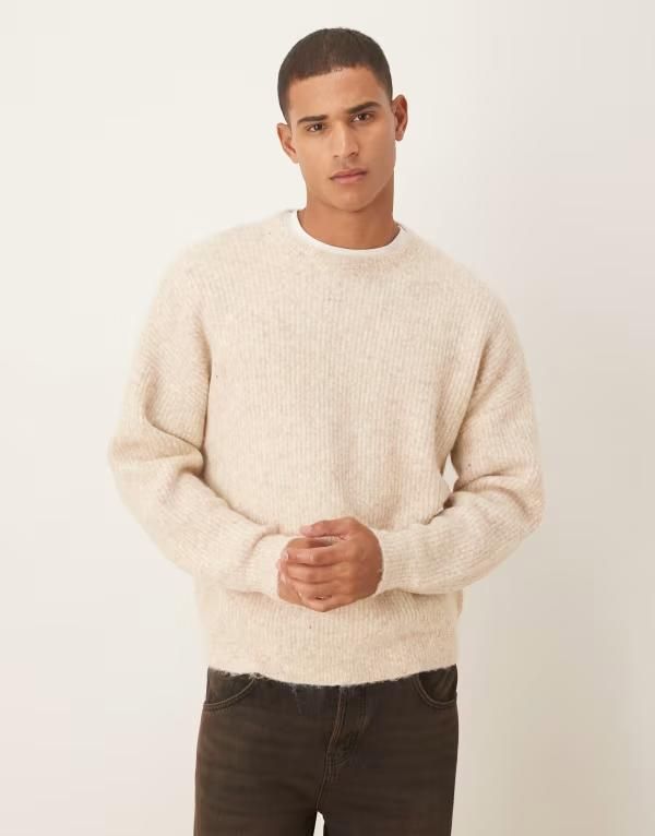エイソス メンズ アウター ニット・セーター クルーネック ウール セーター ニット ASOS DESIGN oversized knit crew neck wool sweater in cream Offwhite オフホワイト