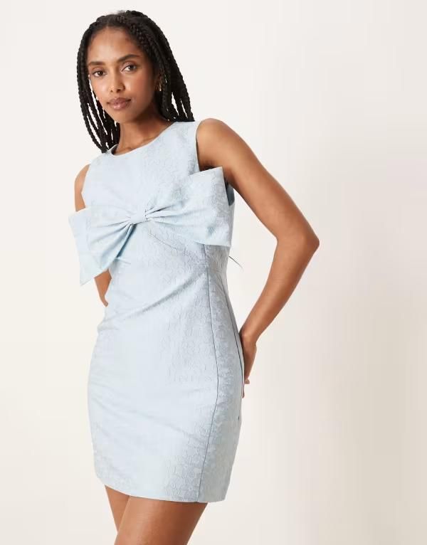 シスタージュン レディース トップス ワンピース ミニワンピース ミニ Sister Jane x ASOS bow front mini dress in pale Pale Blue ブルー