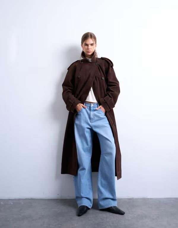 トップショップ レディース アウター コート スエード Topshop longline oversized faux suede trench coat in chocolate Choc チョコレート