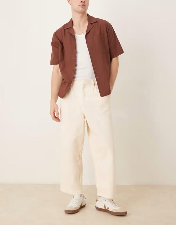 エイソス メンズ ボトムス カジュアルパンツ バルーンフィット パンツ ASOS DESIGN balloon fit pants with beltloop detail in ecru ECRU エクリュ