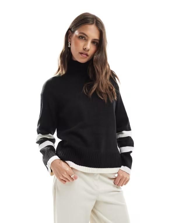 ブレーブソウル レディース アウター ニット・セータートルネック Brave Soul oversized turtleneck sweater with stripedetail Black ブラック