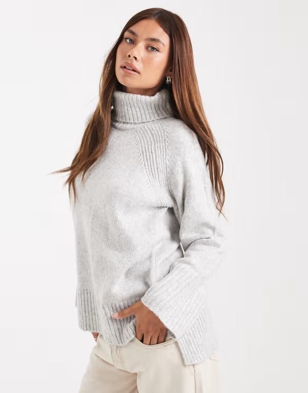 ブレーブソウル レディース アウター ニット・セーター ハイネック Brave Soul high neck softouch sweater in light GRAY グレー