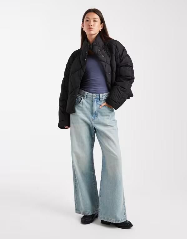 ミスセルフフリッジ レディース アウター コート スタンドネック キルティング ジャケット Miss Selfridge oversized quilted funnel neck crop puffer jacket Black ブラック