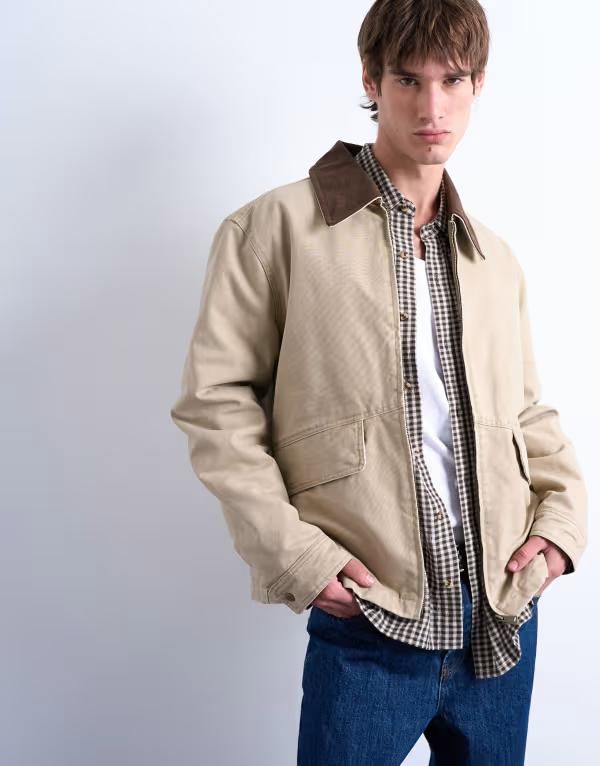 トップマン メンズ アウター ジャケット・ブルゾン ジャケット Topman padded canvas jacket in washed stone Washed stone ストーン