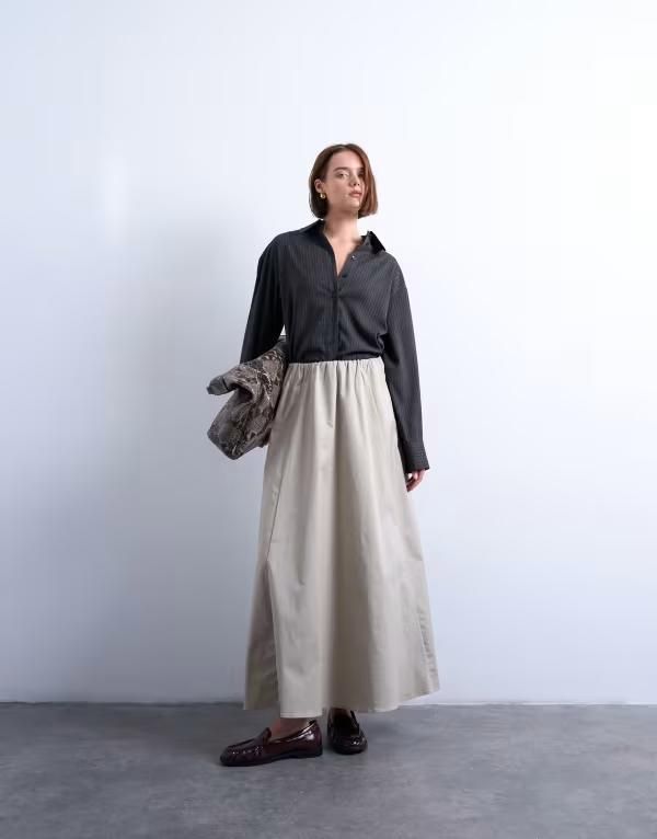 トップショップ レディース ボトムス スカート ミディ Topshop heavy twill full circle midi skirt in taupe Taupe トープ