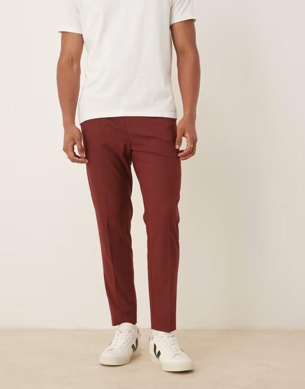 エイソス メンズ ボトムス カジュアルパンツ ASOS DESIGN Tapered Suit Pants Burgundy バーガンディ
