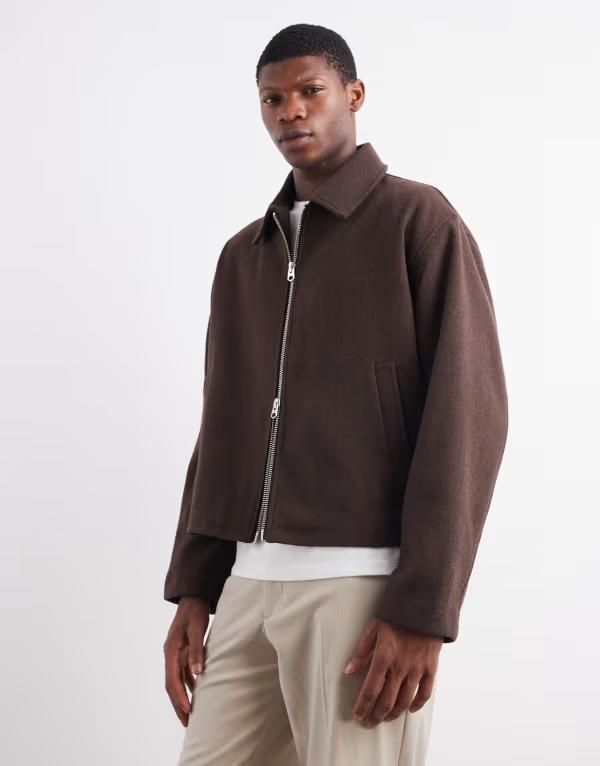 エイソス メンズ アウター ジャケット・ブルゾン ウール ジャケット ASOS DESIGN harrington wool look jacket BROWN ブラウン