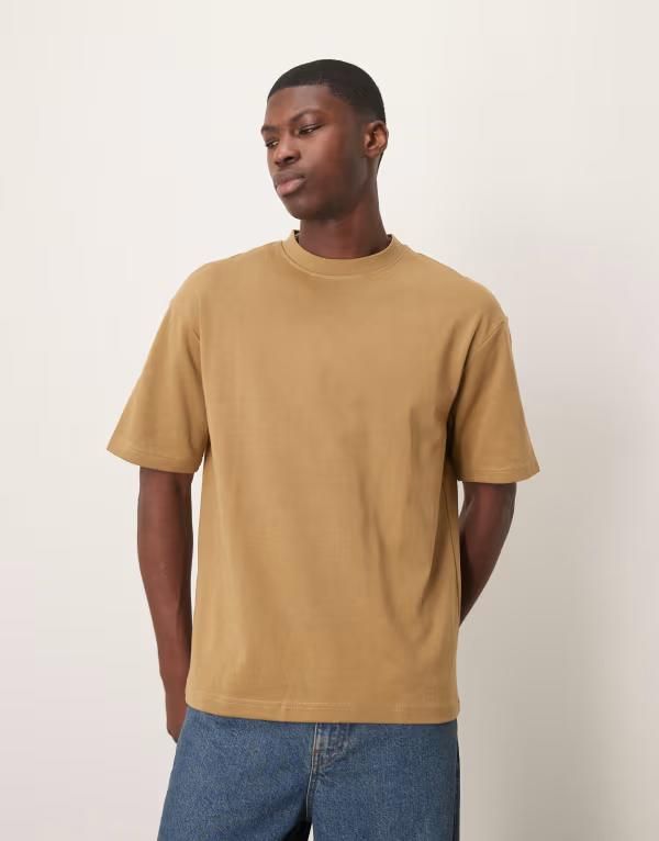 セレクテッドオム メンズ トップス Tシャツ Selected Homme oversized heavy weight tshirt Kelp ベージュ