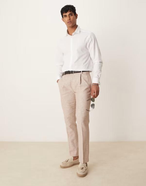 エイソス メンズ トップス シャツ ASOS DESIGN textured regular shirt with cuff detail WHITE ホワイト