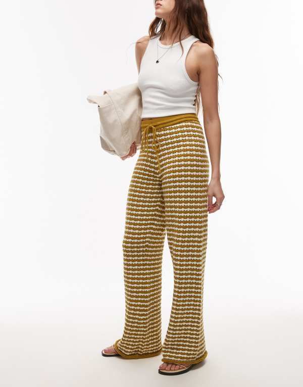 トップショップ レディース ボトムス カジュアルパンツ パンツ ニット Topshop knit striped pants in mustard MUSTARD マスタード